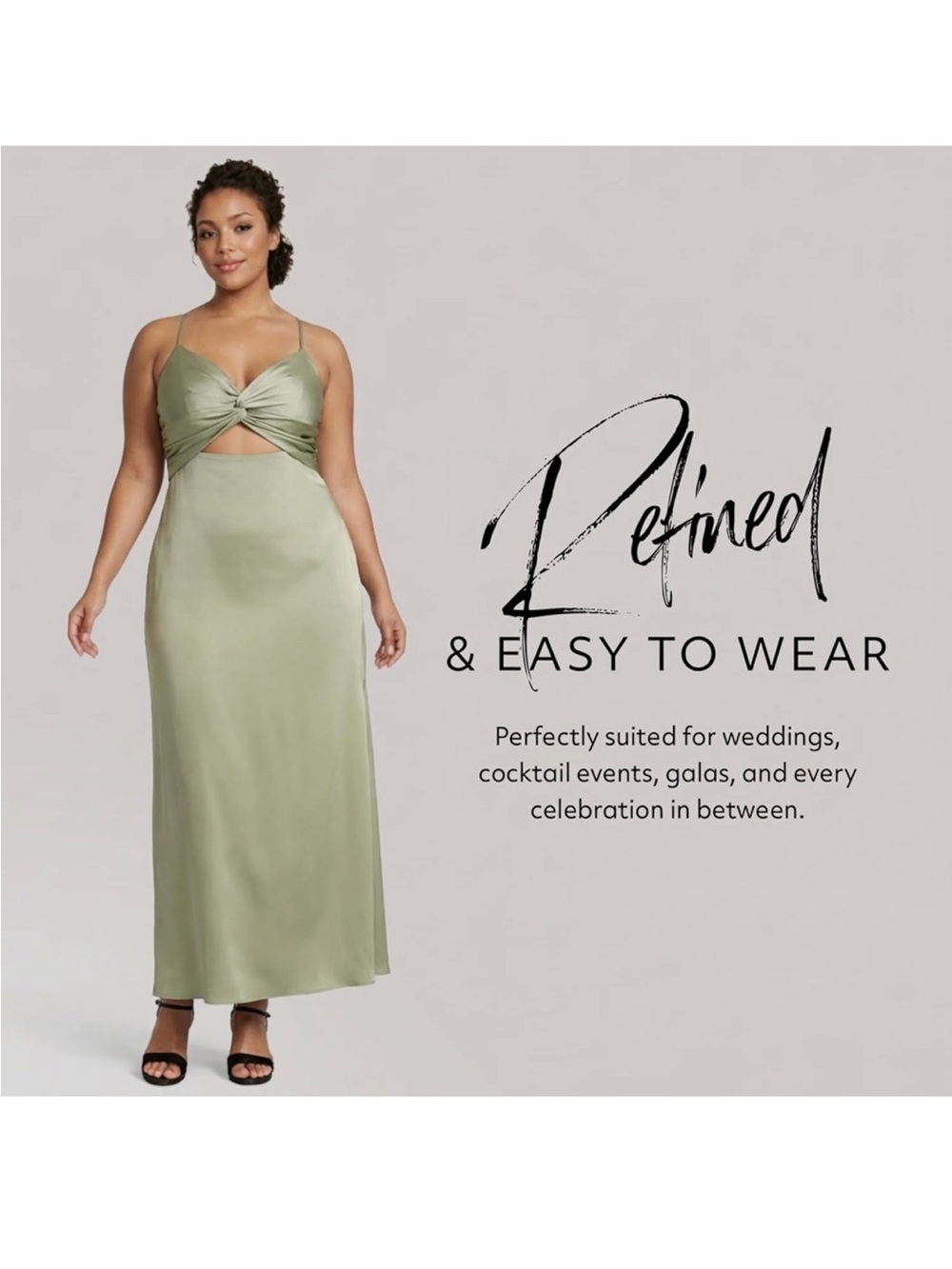 David's Bridal Sage Green Twist-Front Cutout Maxi Dress - Picture 5 of 5